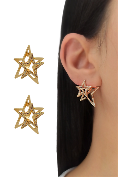 Premium 3 Boyutlu Taşlı Yıldız Küpe