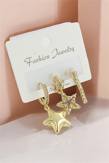 Premium 3lü Bombeli Yıldız Küpe Kombin