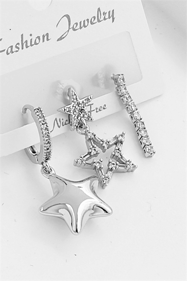 Premium 3lü Bombeli Yıldız Küpe Kombin