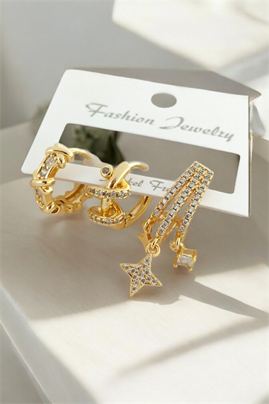 Premium 3lü Çok Görünümlü Yıldız Küpe Kombin