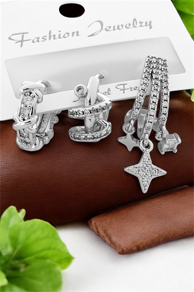 Premium 3lü Çok Görünümlü Yıldız Küpe Kombin