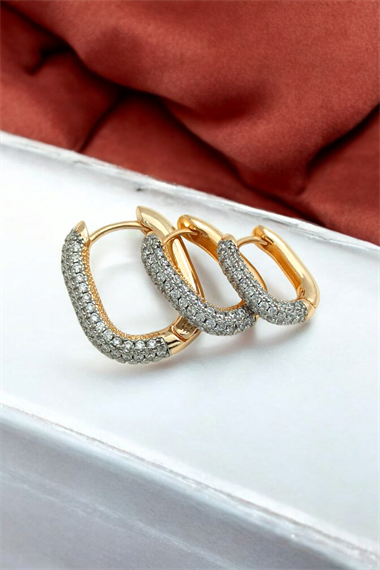 Premium İki Renk Taşlı Oval Halka Küpe 35618