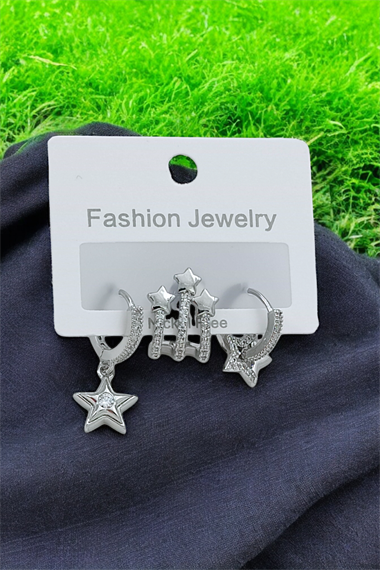 Premium 3lü Plaka Yıldız Küpe Kombin 35619