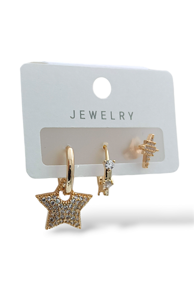 Premium 3lü Taşlı Bombeli Kuzey Yıldız Küpe Kombin 35615