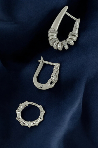 Premium 3lü Taşlı Geçmeli Küpe Kombin