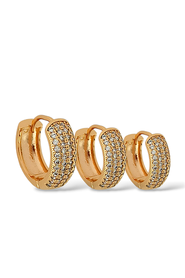 Premium 3lü Taşlı Halka Küpe