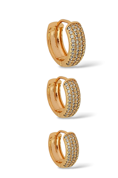 Premium 3lü Taşlı Halka Küpe