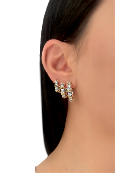 Premium 3lü Taşlı Halka Küpe