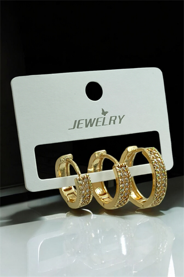 Premium 3lü Taşlı Halka Küpe Kombin 35609