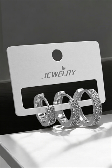 Premium 3lü Taşlı Halka Küpe Kombin 35609