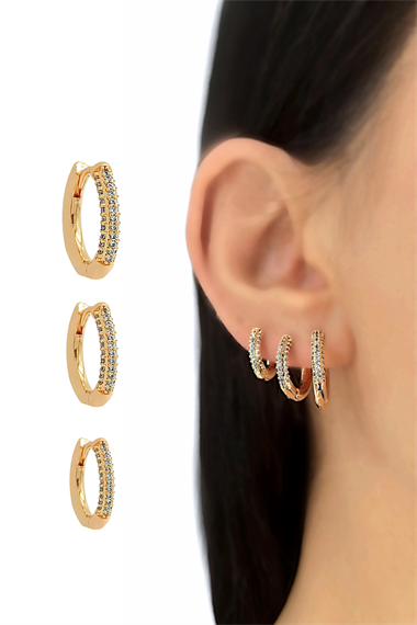 Premium 3lü Taşlı Halka Küpe Kombin