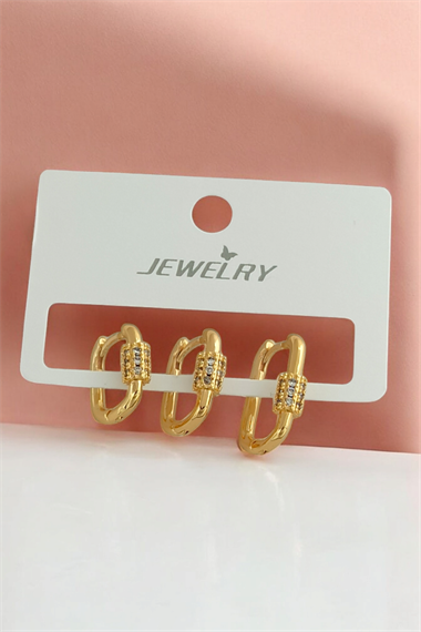 Premium 3lü Taşlı Halka Küpe Kombin