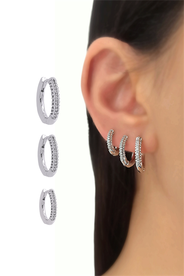 Premium 3lü Taşlı Halka Küpe Kombin