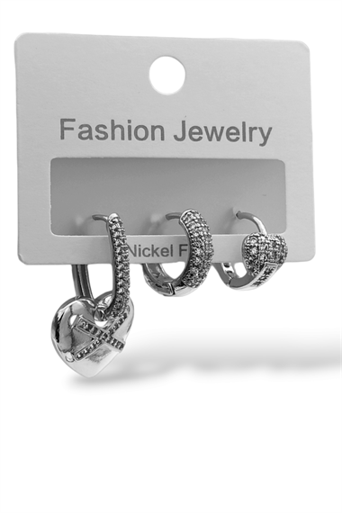 Premium 3lü Taşlı Kalp Küpe Kombin 35617