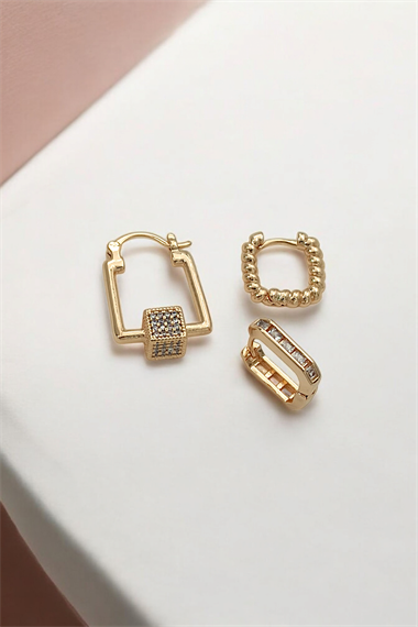 Premium 3lü Taşlı Küpe Kombin 35616