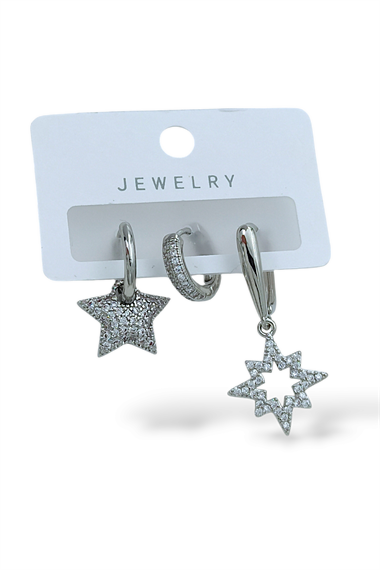 Premium 3lü Taşlı Kuzey Yıldız Küpe Kombin 35613