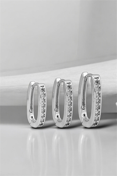 Premium 3lü Taşlı Oval Halka Küpe