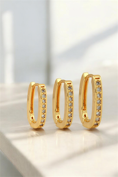 Premium 3lü Taşlı Oval Halka Küpe