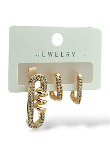 Premium 3lü Taşlı Sarmal Küpe Kombin 35612