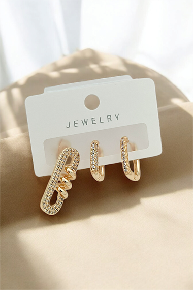 Premium 3lü Taşlı Sarmal Küpe Kombin 35612