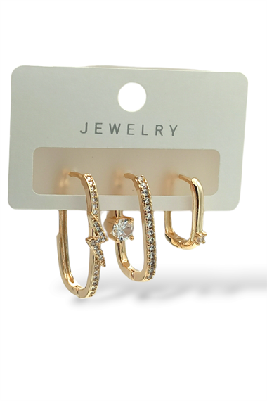 Premium 3lü Taşlı Şimşek Küpe Kombin 35614