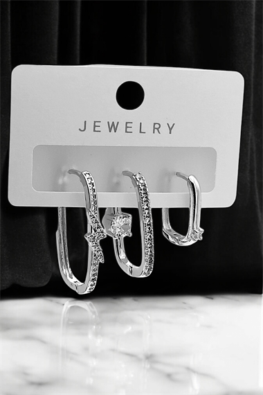 Premium 3lü Taşlı Şimşek Küpe Kombin 35614