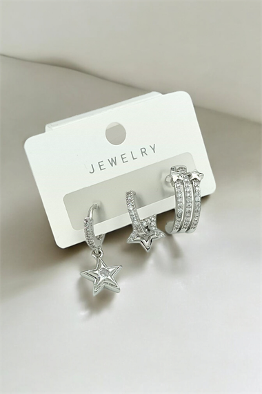 Premium 3lü Taşlı Yıldız Küpe 35611