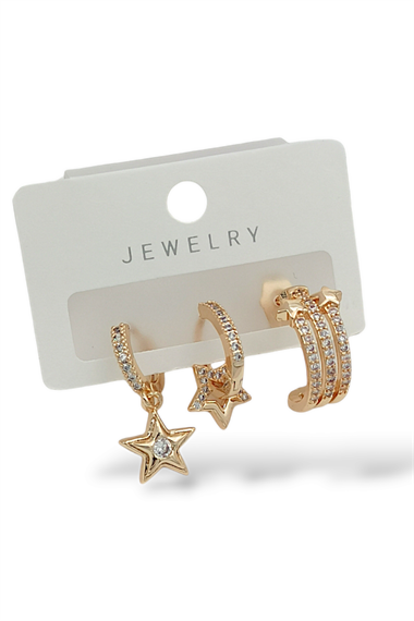 Premium 3lü Taşlı Yıldız Küpe 35611