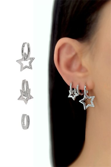 Premium 3lü Taşlı Yıldız Küpe Kombin