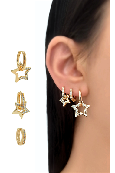 Premium 3lü Taşlı Yıldız Küpe Kombin