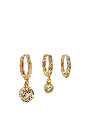 Premium 3lü Yuvarlak Taş Küpe Kombin