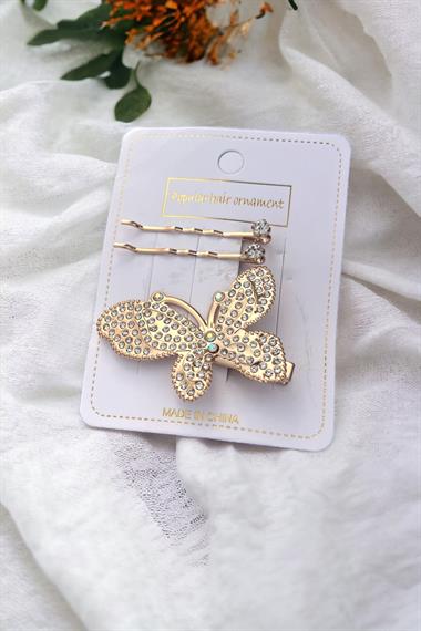 Premium 3lü Zirkon Taş Kelebek Mandal Toka 