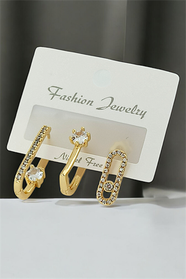 Premium 3lü Zirkon Taşlı Küpe Kombin