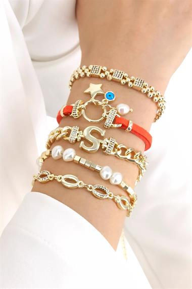 Premium 5li Deri Plaka Yıldız Harf Bileklik Kombin (Harf Seçilebilir)