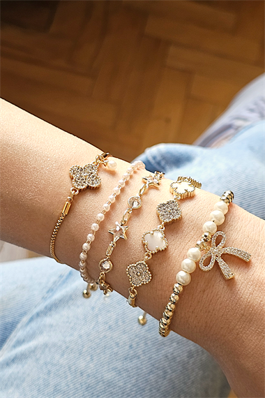 Premium 5li Taşlı Fiyonk İncili Bileklik Kombin