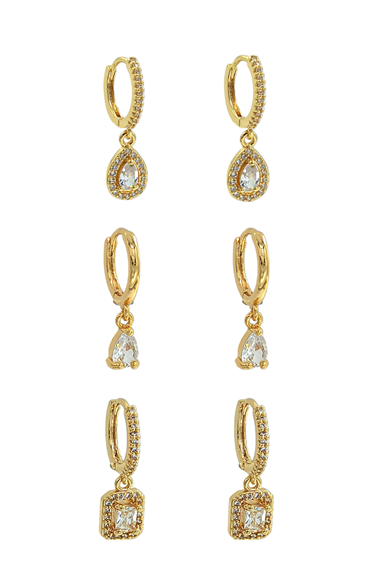 Premium 6lı Zirkon Taşlı Damla Küpe Kombin 