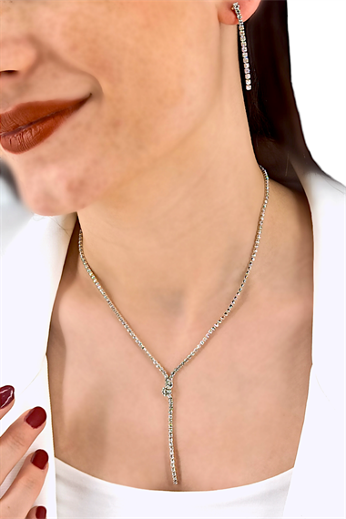 Premium Abiye Taşlı Su Yolu Kolye Küpe Set 