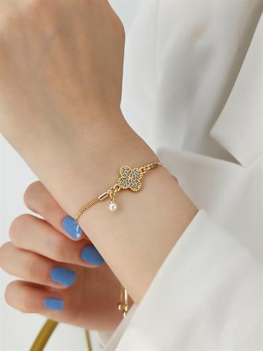 Premium Asansörlü İncili Yonca Bileklik