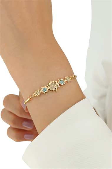 Premium Asansörlü Sıralı Taşlı Yıldız Bileklik