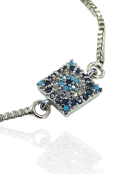 Premium Asansörlü Taşlı Kare Nazar Boncuk Bileklik