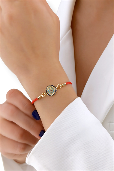 Premium Asansörlü Taşlı Nazar Boncuk İp Bileklik