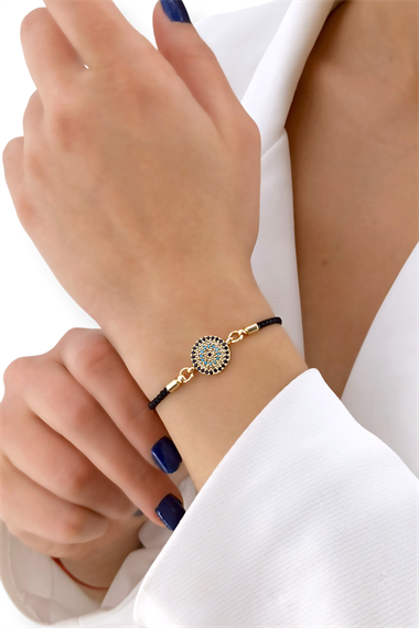 Premium Asansörlü Taşlı Nazar Boncuk İp Bileklik