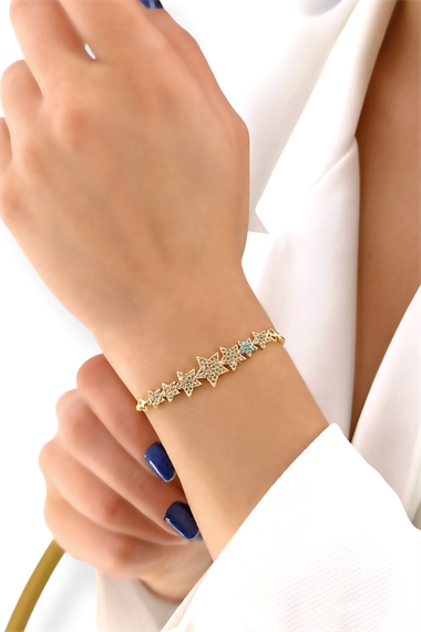 Premium Asansörlü Taşlı Sıralı Yıldız Bileklik