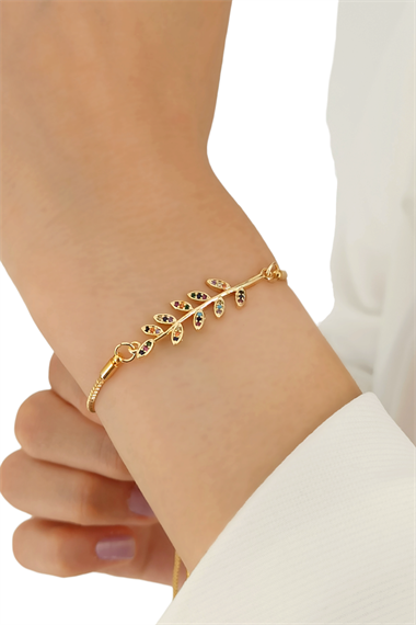 Premium Asansörlü Taşlı Yaprak Bileklik