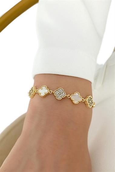 Premium Asansörlü Taşlı Yonca Bileklik