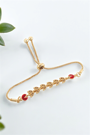 Premium Asansörlü Yapraklı Uğur Böceği Bileklik