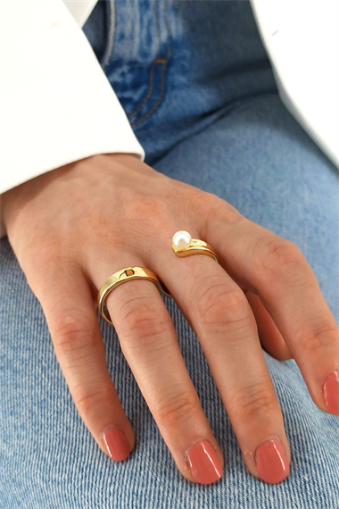 Premium Ayarlanabilir 2li İncili Plaka Yüzük