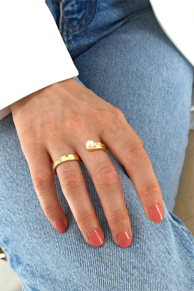 Premium Ayarlanabilir 2li İncili Plaka Yüzük