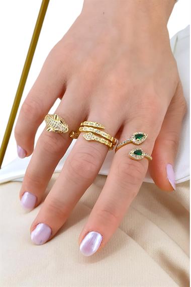 Premium Ayarlanabilir 3lü Taşlı Yılan Yüzük Kombin