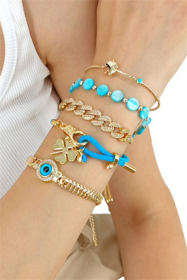 Premium Ayarlanabilir 5li Nazar Boncuk Bileklik Kombin (Harf Seçilebilir)